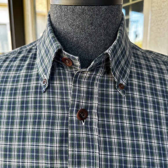BILL’S KHAKIS Men’s Navy & Green Plaid Cotton Blend Button Down Shirt - Sz Large - Picture 3 of 14